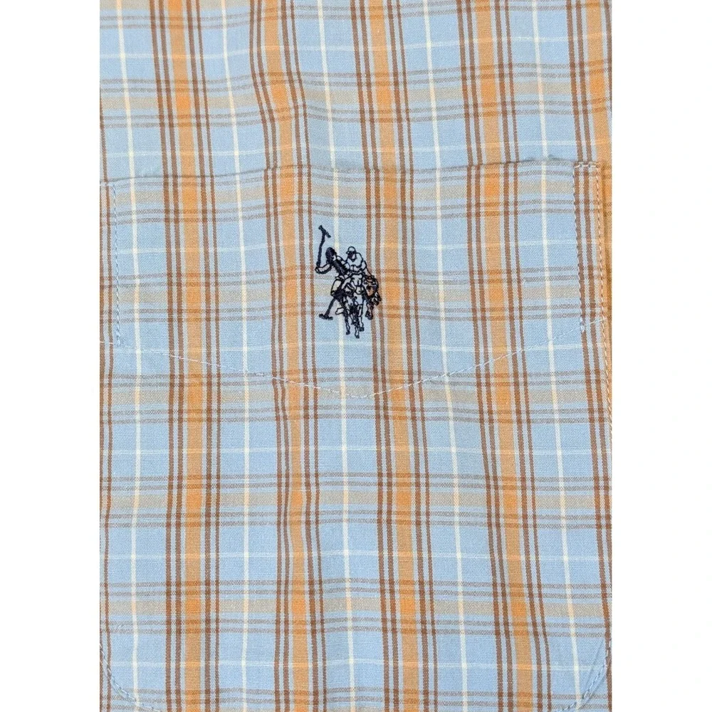 Lot of 2‎ US Polo Assn Mens 2XL Short Sleeve Button Down Plaid Cotton Shirts
